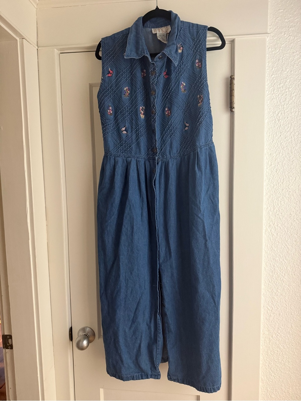Sears Blue Sleeveless Denim Midi Dress with Embroidery